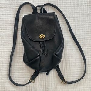 Coach Vintage 9960 Leather Mini Backpack 1990s Drawstring Daypack In Black
